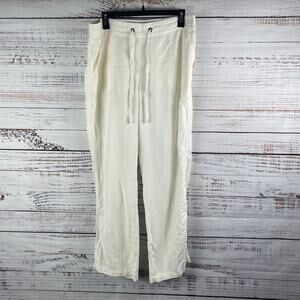 Per Se Women's SZ L White Linen Blend Pull On Pants Boho Minimalist Summer Beach